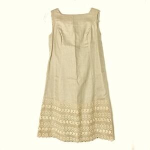 Handmade Tan Mini Shift Dress Crochet Lace Hem Womens Small